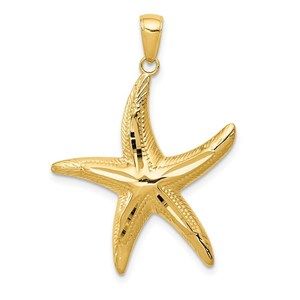 14k Yellow Gold Diamond-cut Starfish Necklace Charm Pendant